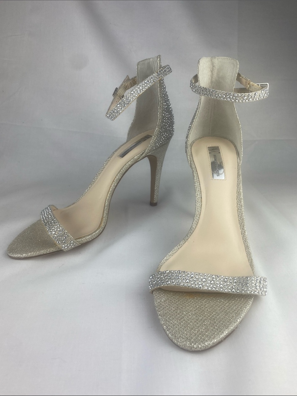INC International Concepts Silver Rhinestone Ankle-Strap Stiletto Heels